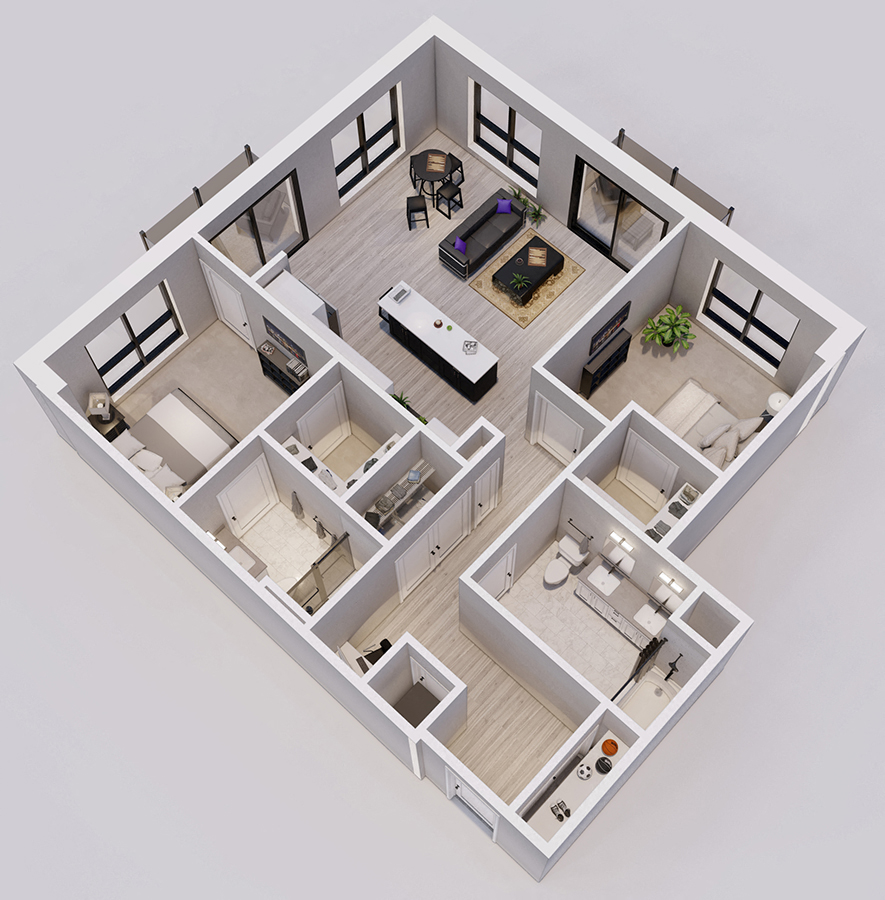 Floor plan for 2 beds, 2 baths, 1125 sqft